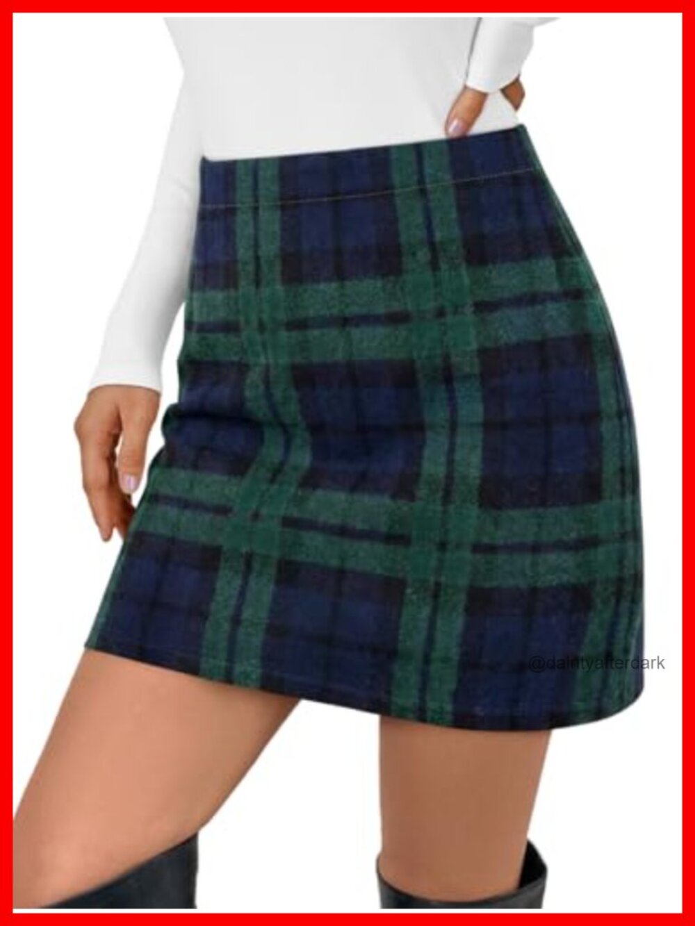 Plaid Mini Skirt High Waisted Flannel Bodycon Pull On Above Knee